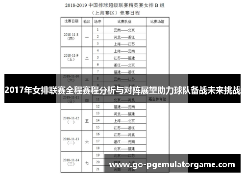 2017年女排联赛全程赛程分析与对阵展望助力球队备战未来挑战