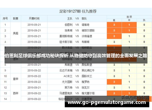 伯恩利足球俱乐部成功秘诀探析 从稳健防守到高效管理的全面发展之路