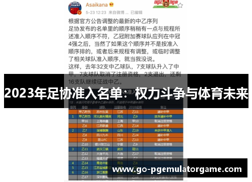 2023年足协准入名单：权力斗争与体育未来